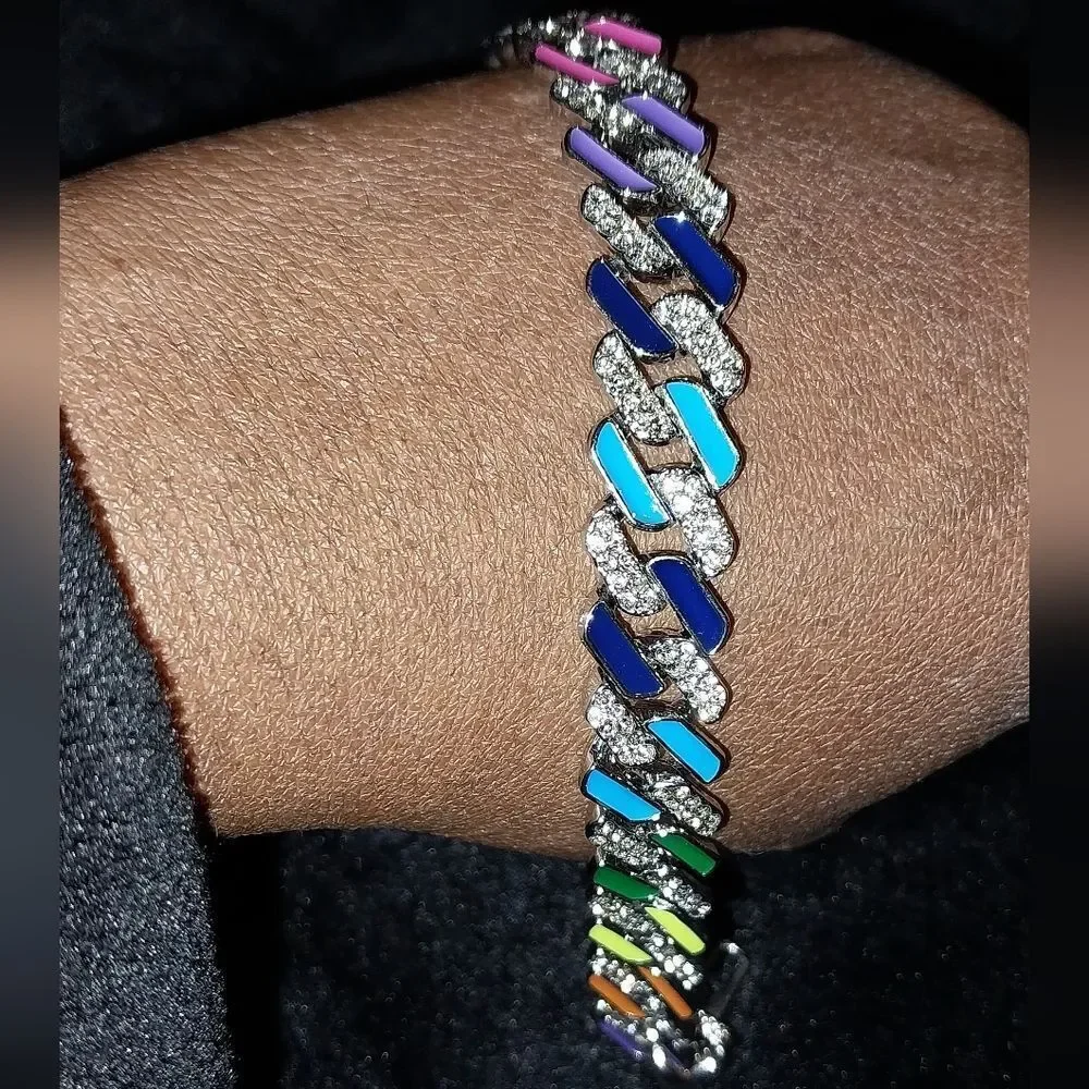 Luxurious rainbow zirconia cuban link bracelet 8 inches